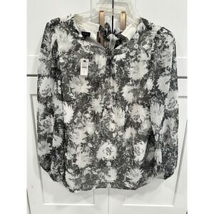 Talbots Women Floral Print Tie Neck Long Sleeve Blouse Top Size S